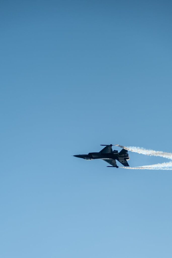 military jet performing aerial maneuvers in sky