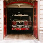 firetruck in fire house