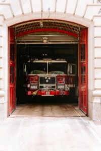 firetruck in fire house