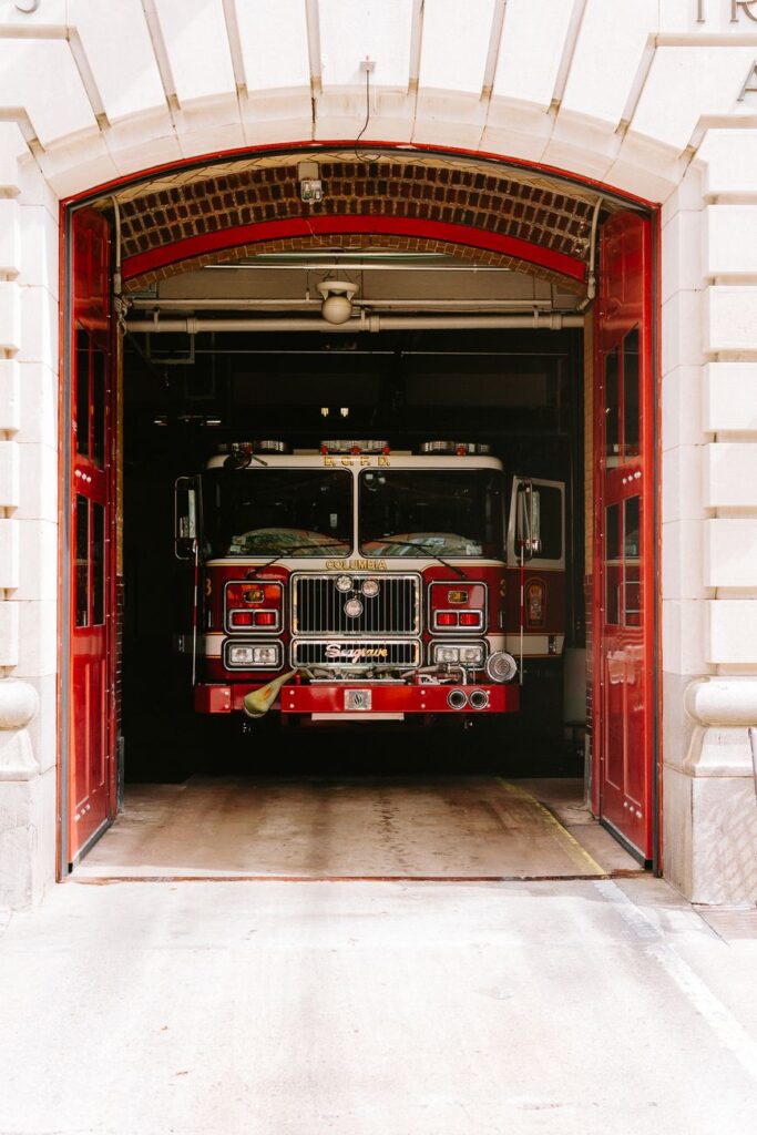 firetruck in fire house